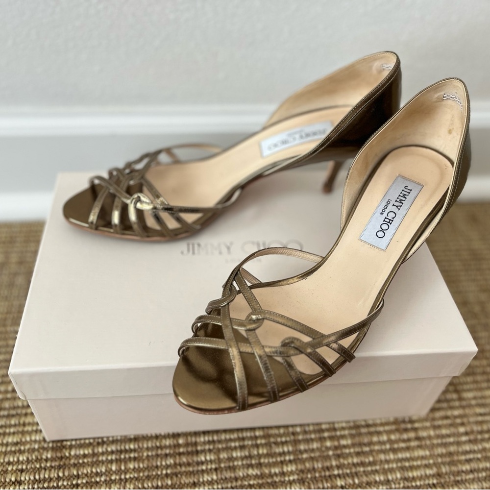 🌺 Jimmy Choo Metallic Gold Strappy D'Orsay Heels Resoled